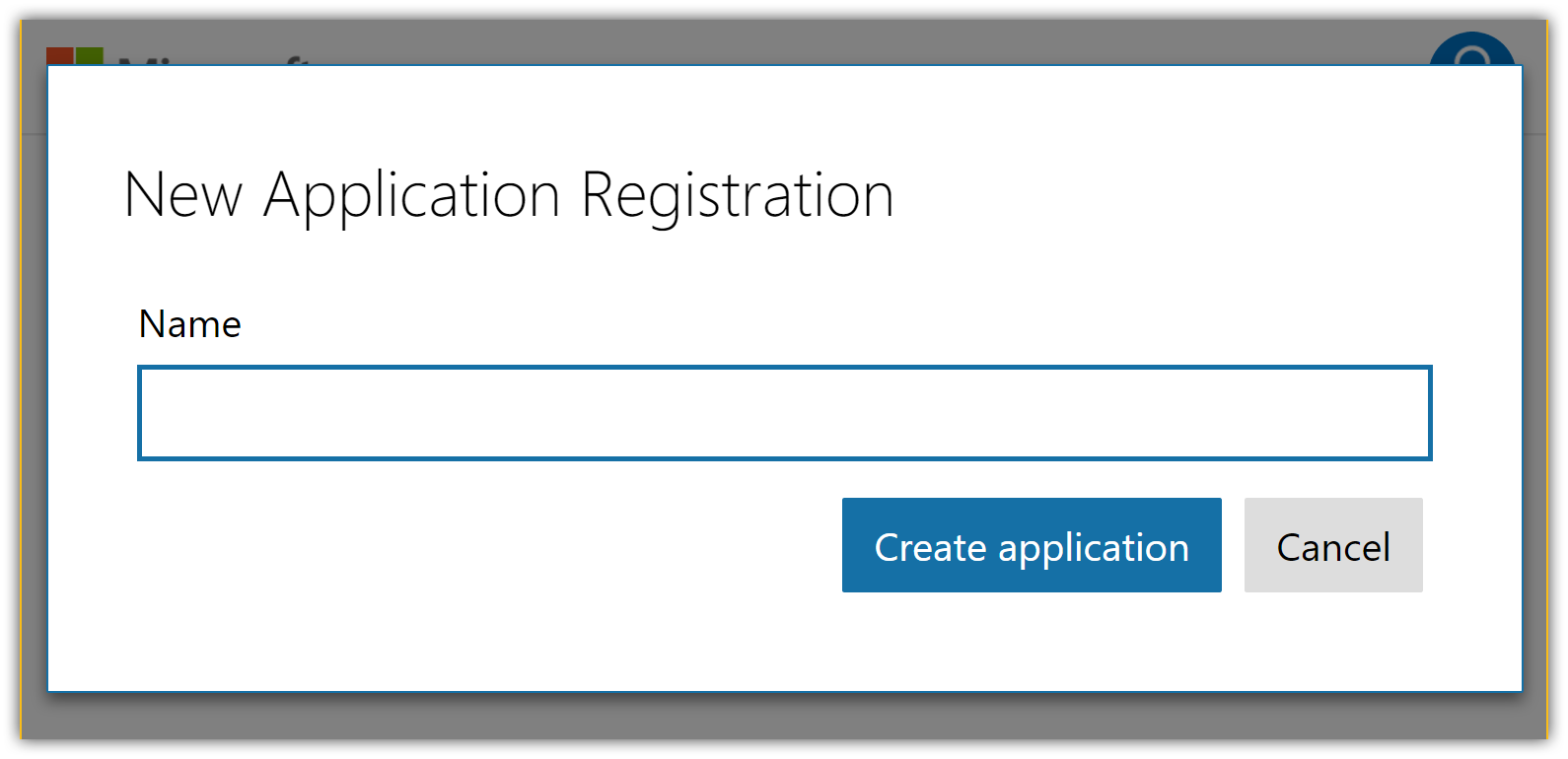 New Application Registration dialog