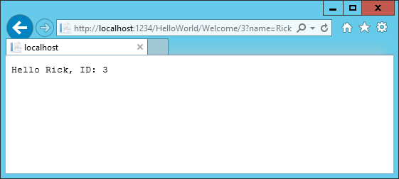 浏览器窗口显示应用程序响应 Hello Rick, ID: 3