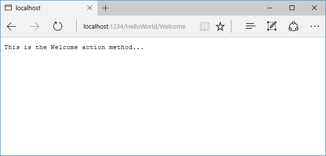 这是浏览器窗口显示应用程序响应的 Welcome 操作方法的结果