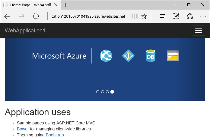 Web application opened in Microsoft Edge on Azure App Service