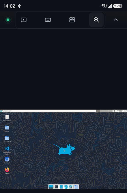 Ubuntu running on the phone on its own, with the control strip along the top