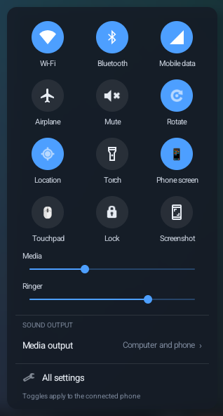 The quick settings tray in the taskbar