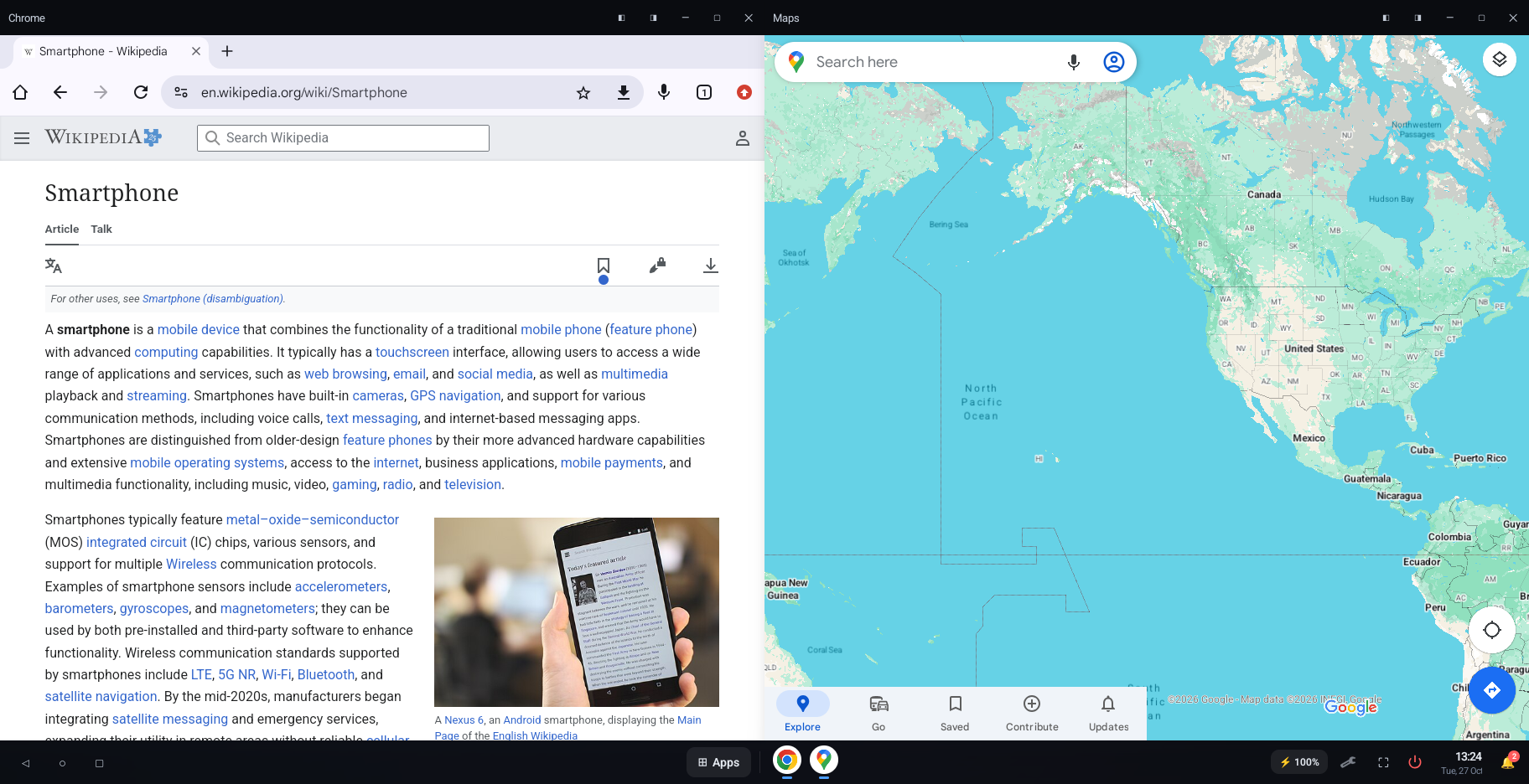 Ubuntu and the DeX settings app open side by side on the desktop