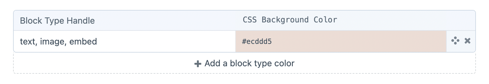 Example of multiple block types sharing the same color