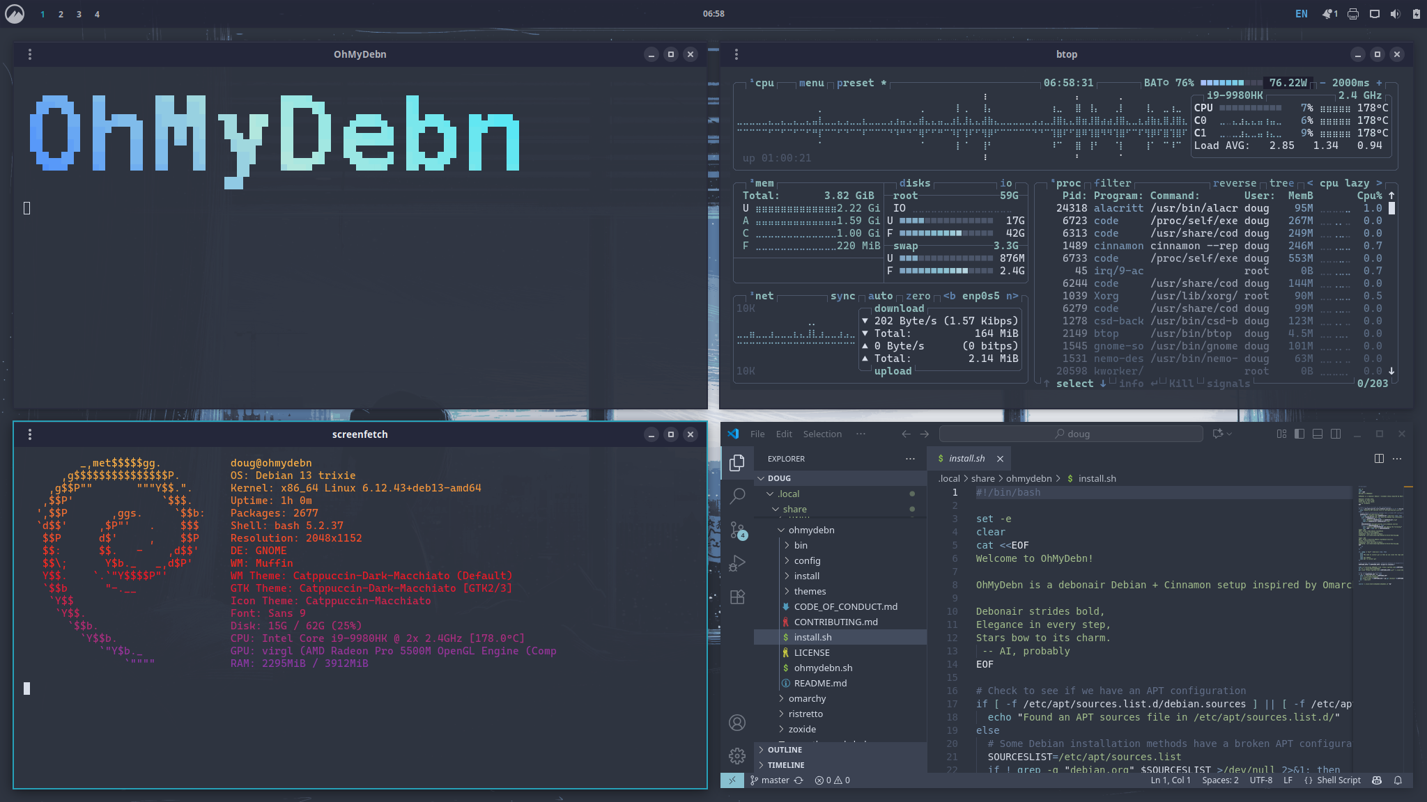 OhMyDebn with nord theme