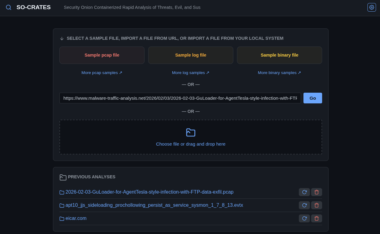 SO-CRATES main screen