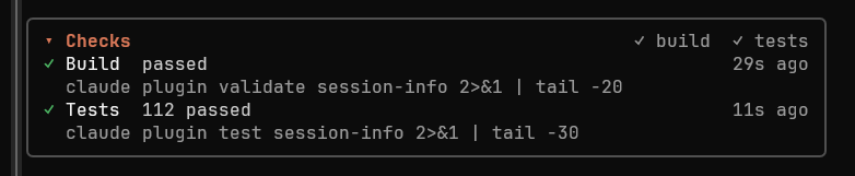 The Checks section with a passed build and a passed test run of 112 tests