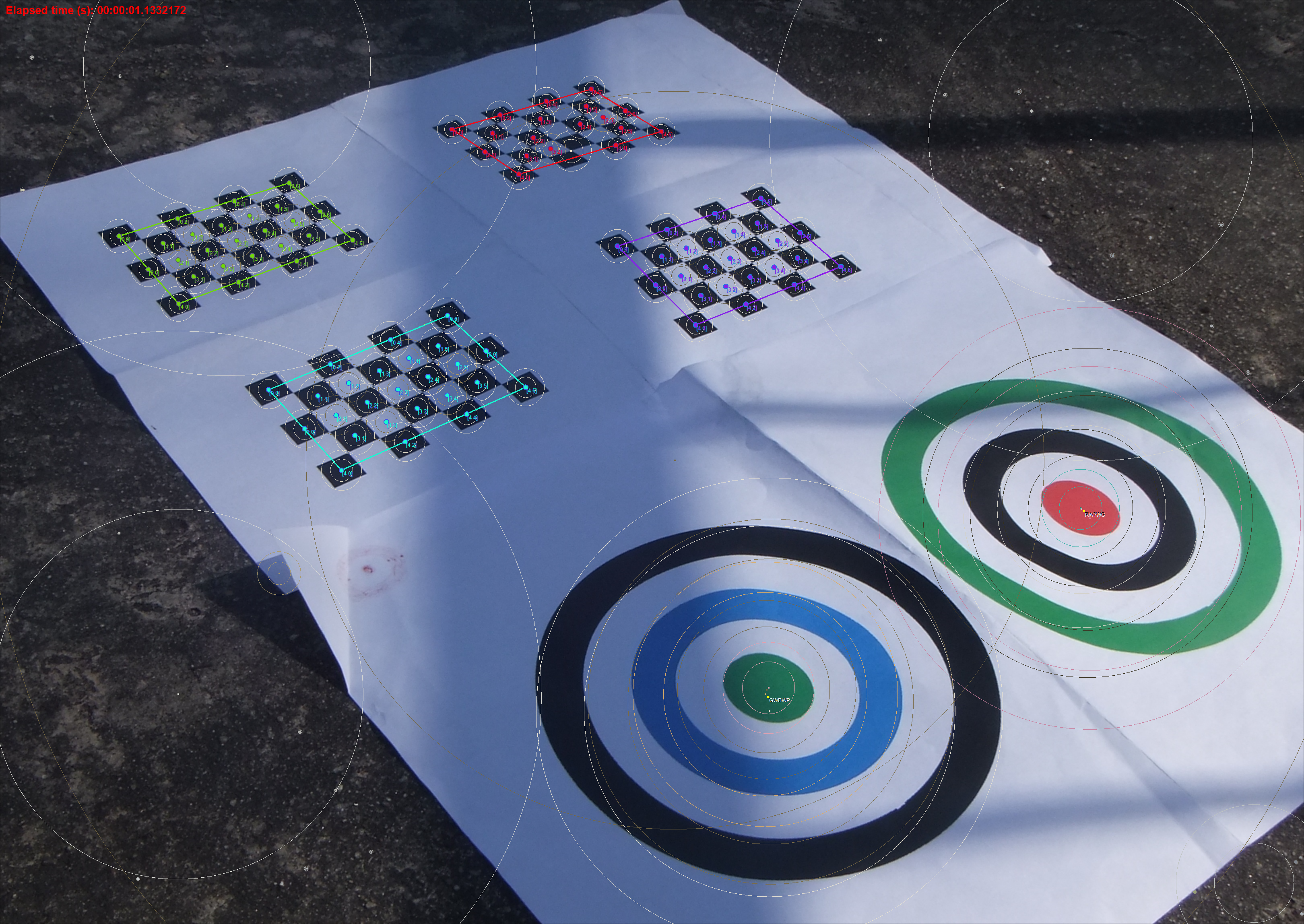 Processed image: checkerboards and targets