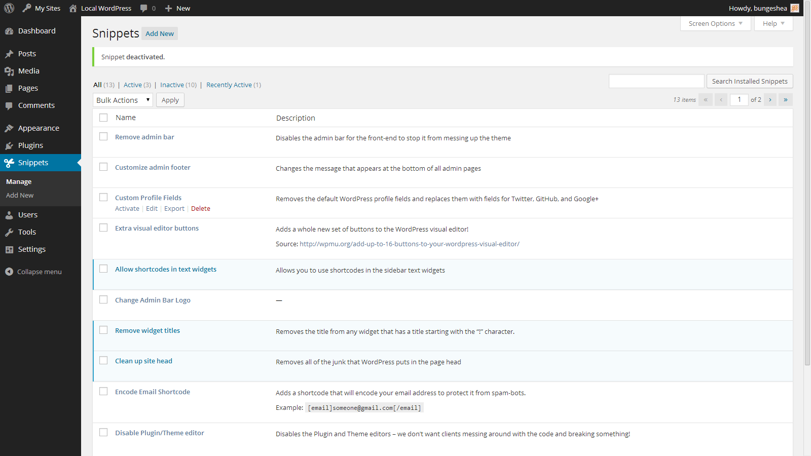 Managing existing snippets