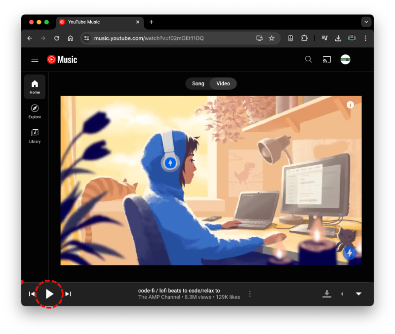 Play a music in YouTube Music