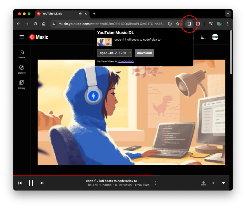 Open YouTube Music DL Extension popup, to choose a format