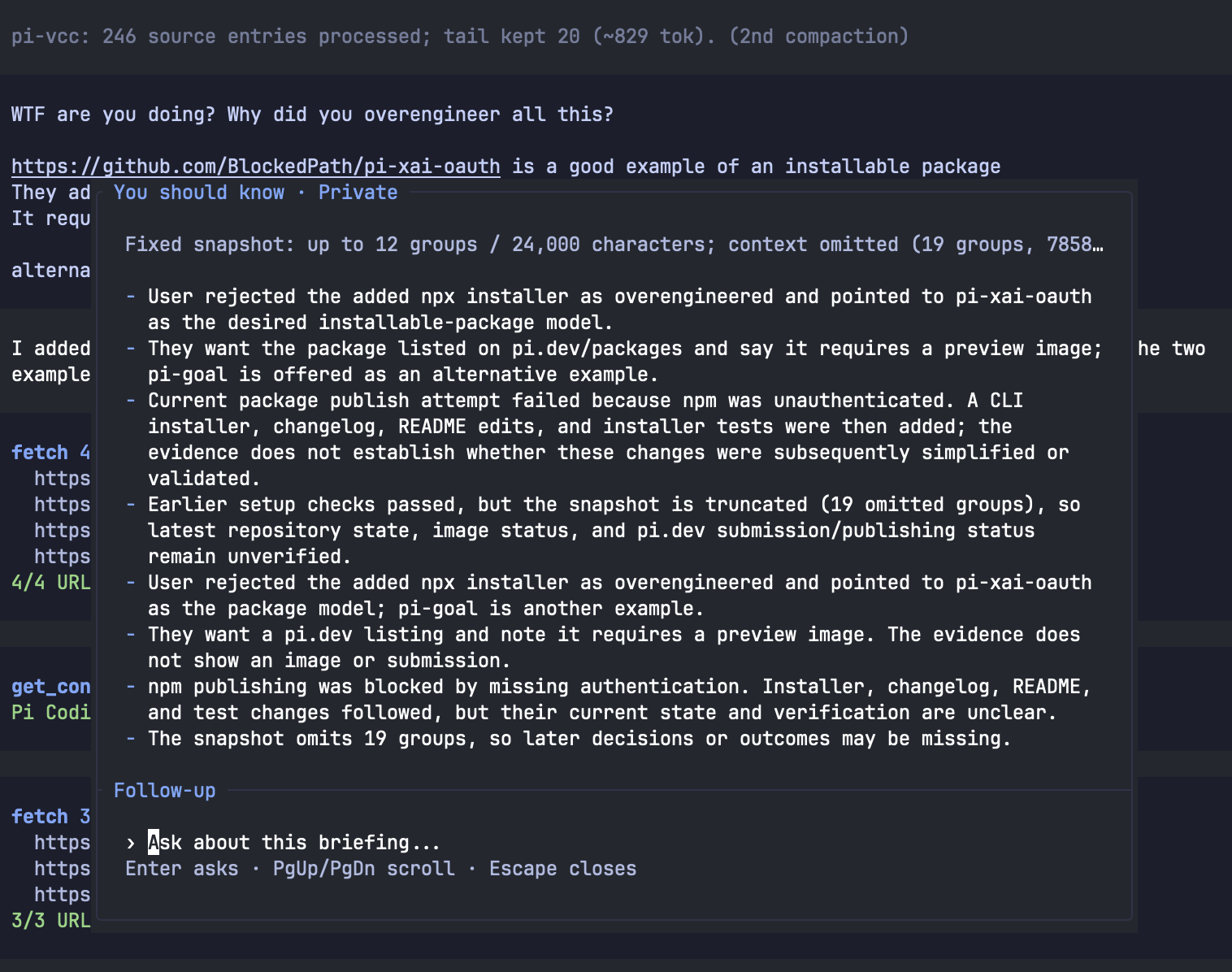 Briefing and follow-up modal