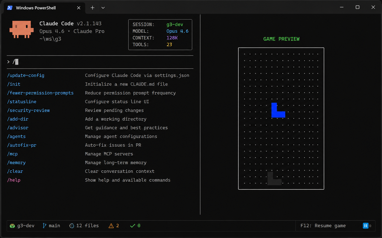 splitgame — split-terminal with a game panel