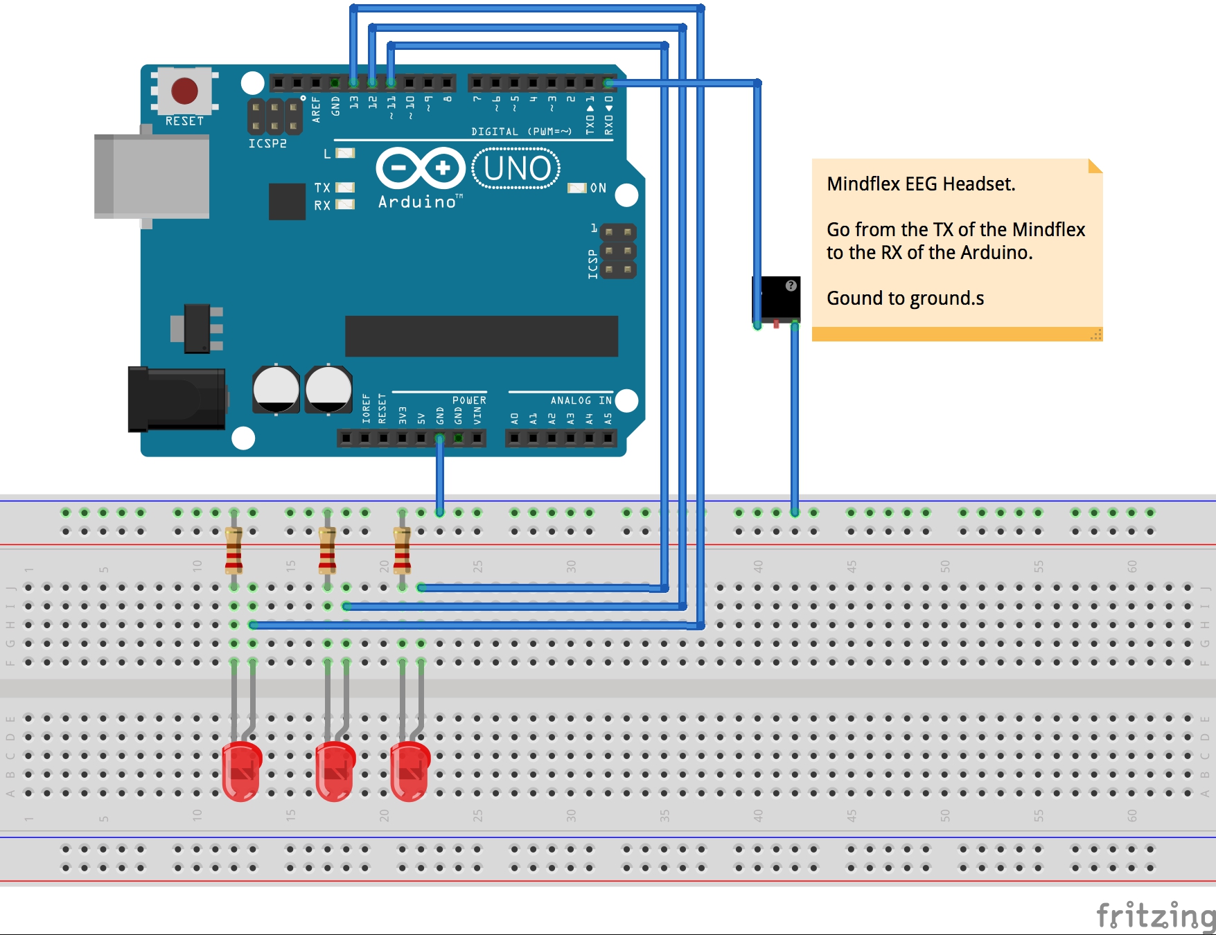 Fritzing for Mindflex lighting LEDs