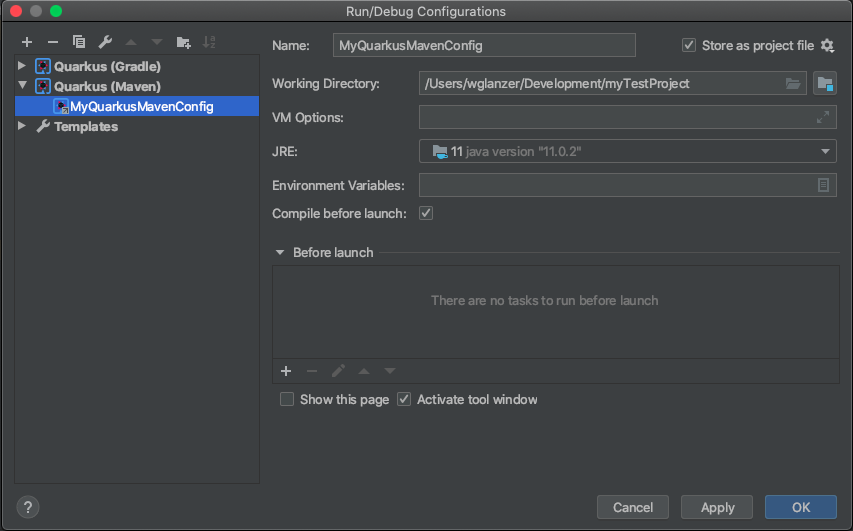 Quarkus Run Configuration Type