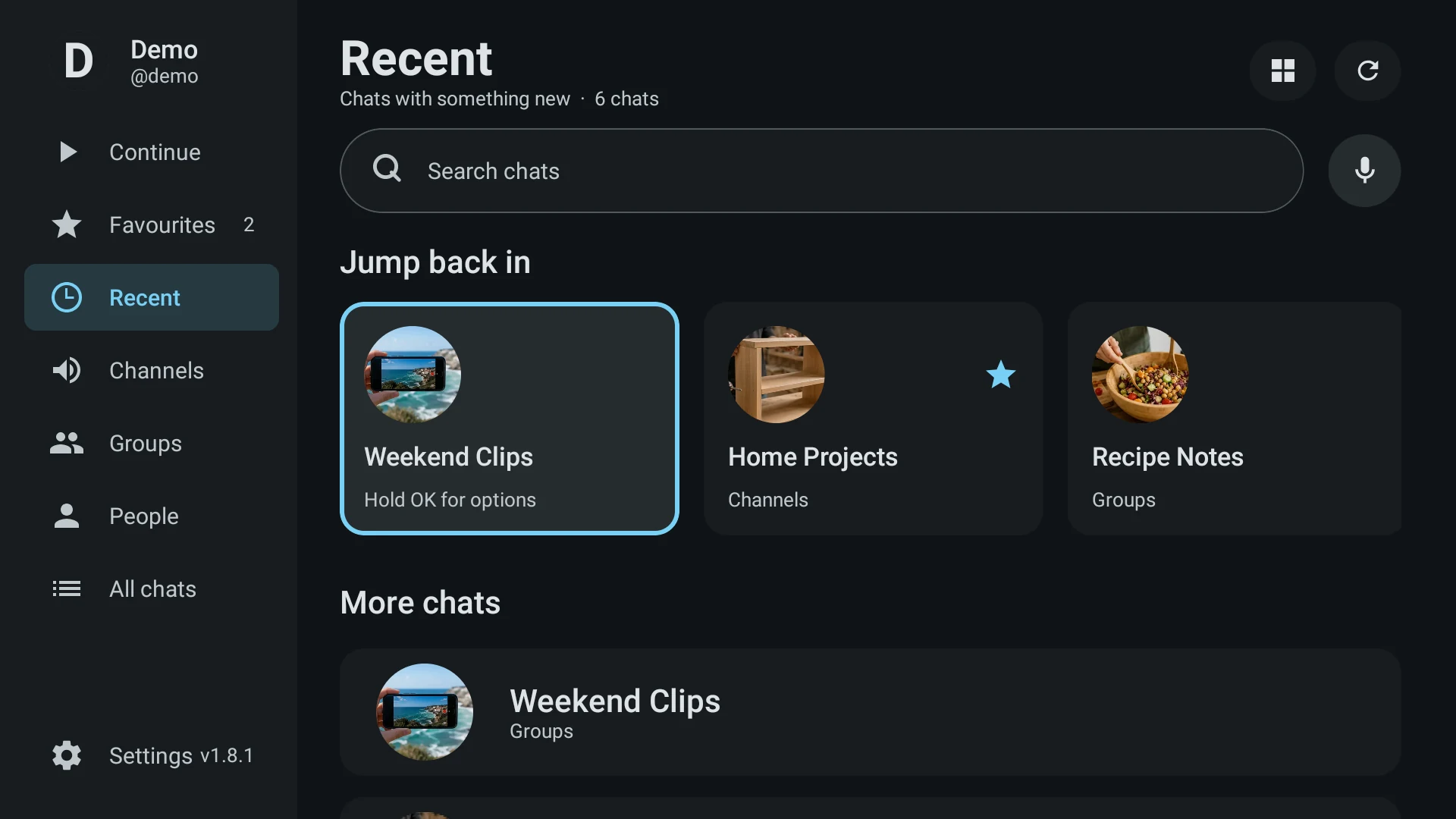 Browsing chats on TMPlayer on a television