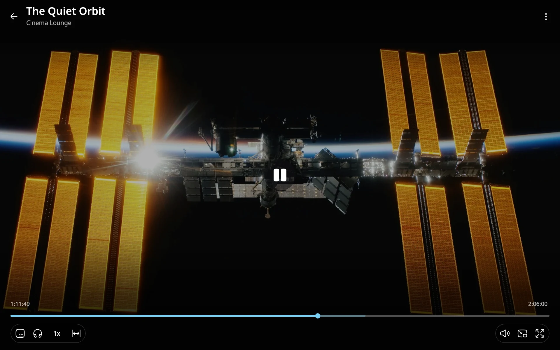 The TMPlayer desktop player, its title, timebar and controls over a playing video