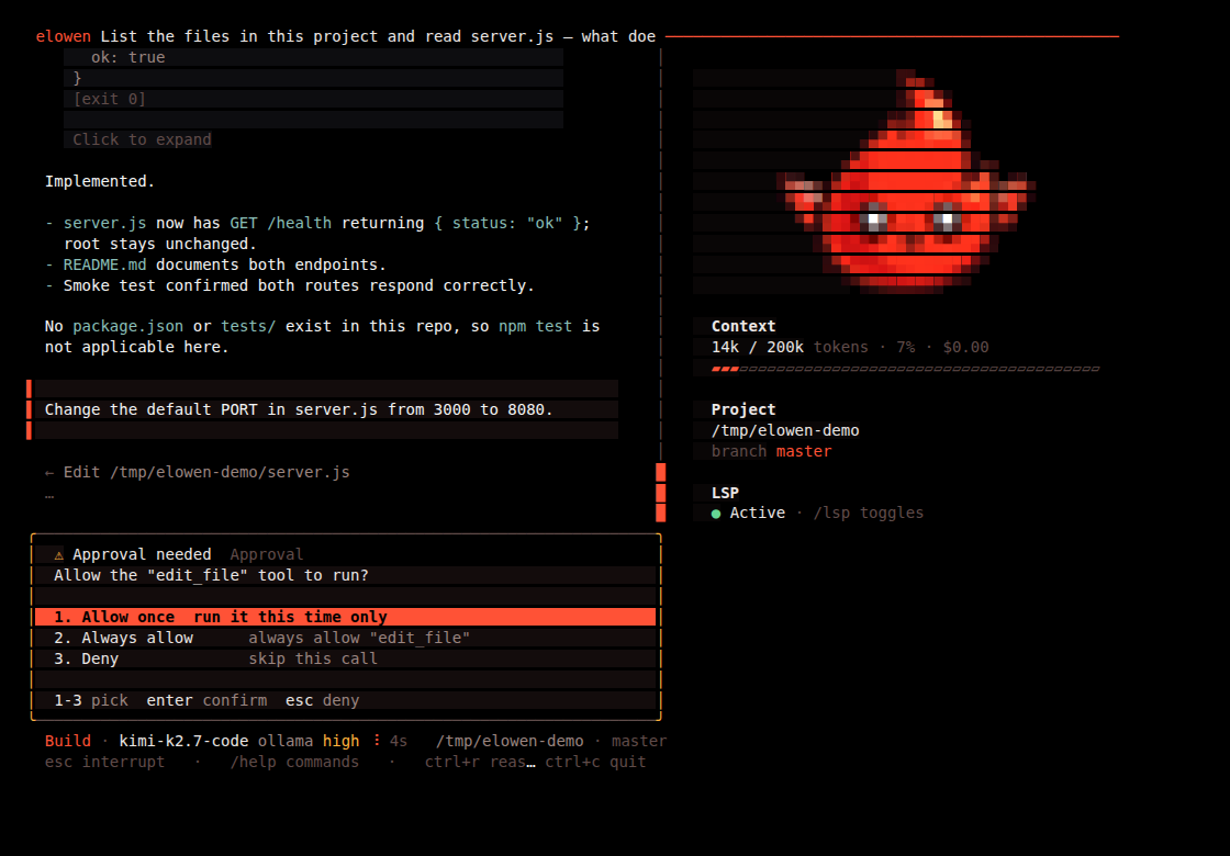 An approval prompt for touch /tmp/x — Allow once, Always allow, or Deny