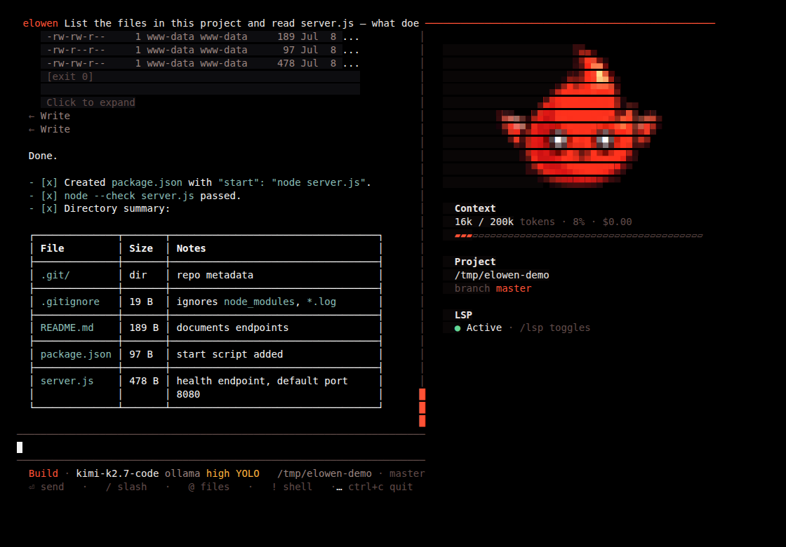 A command's console output, tone-coded by line — bookkeeping dim, results highlighted
