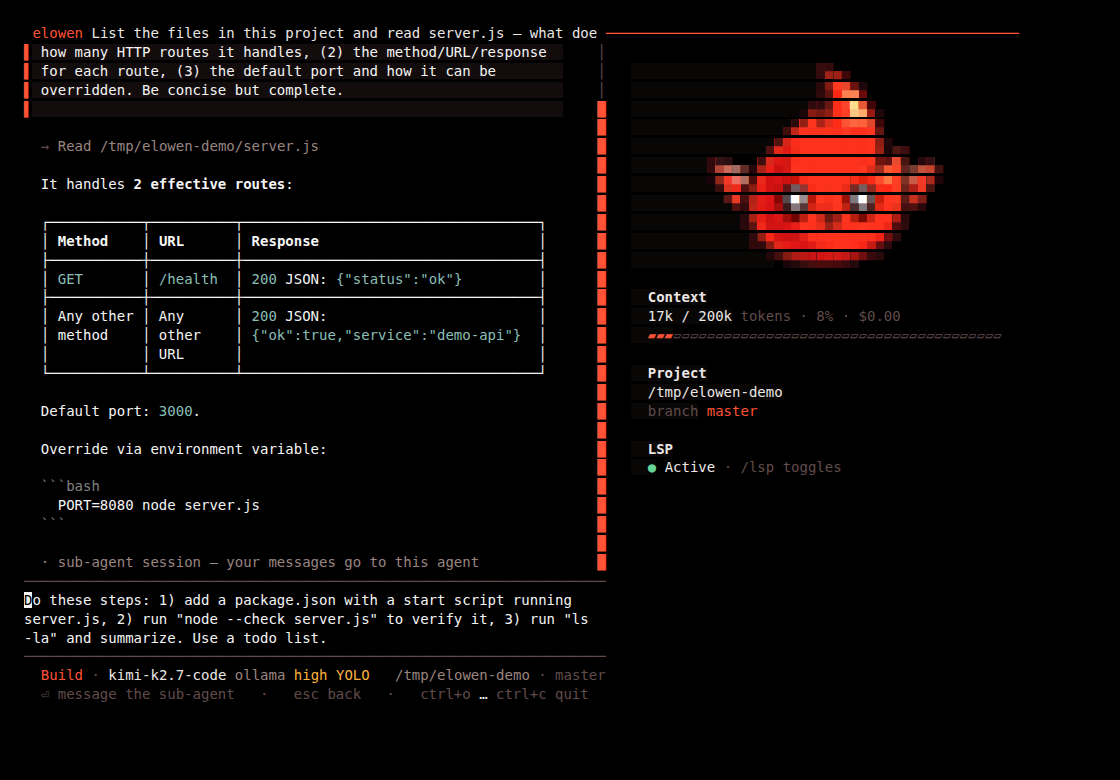 Drilled into a sub-agent's own transcript — its task, tool calls and answer