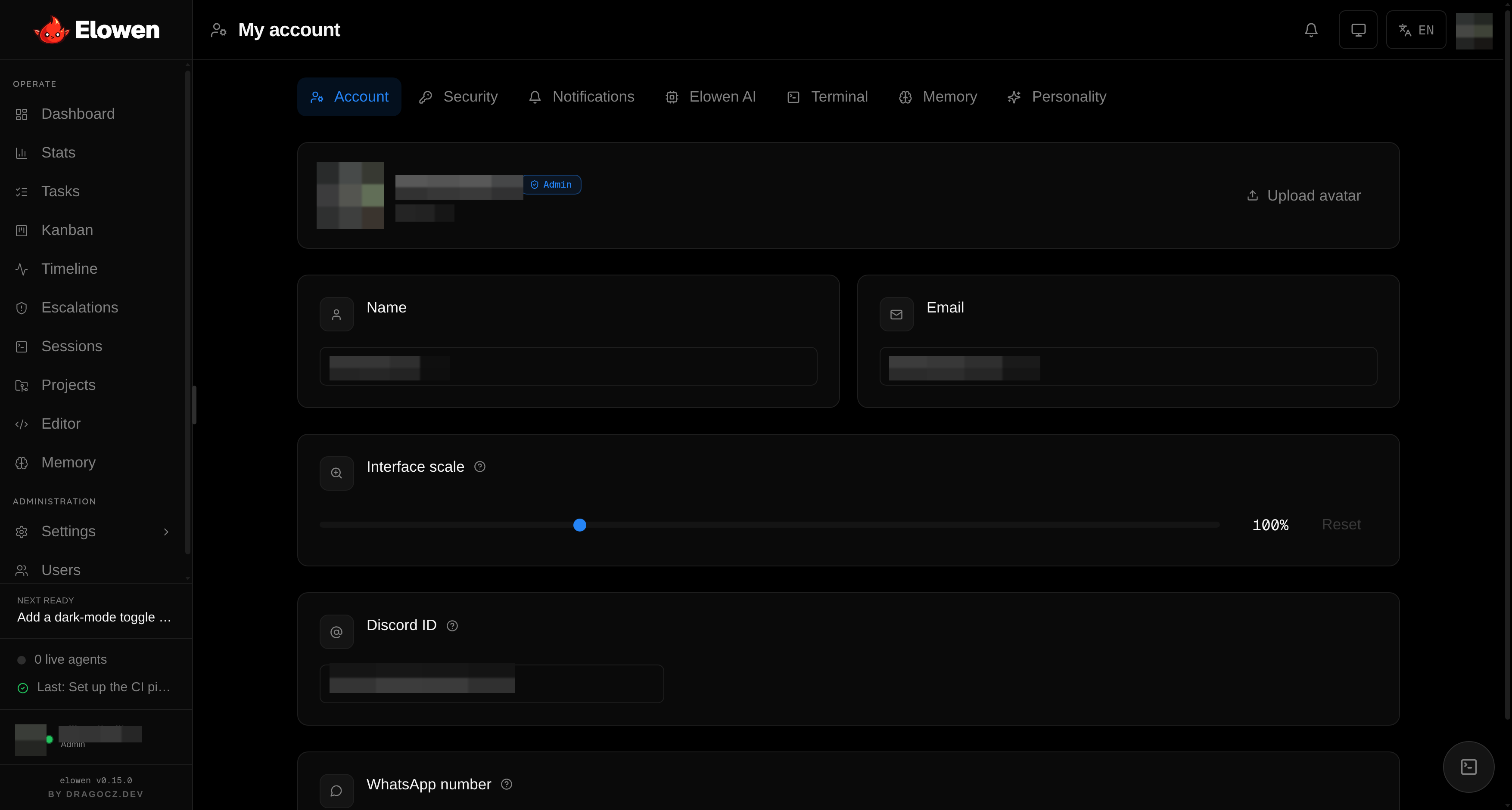 Account settings — notifications and per-device subscriptions