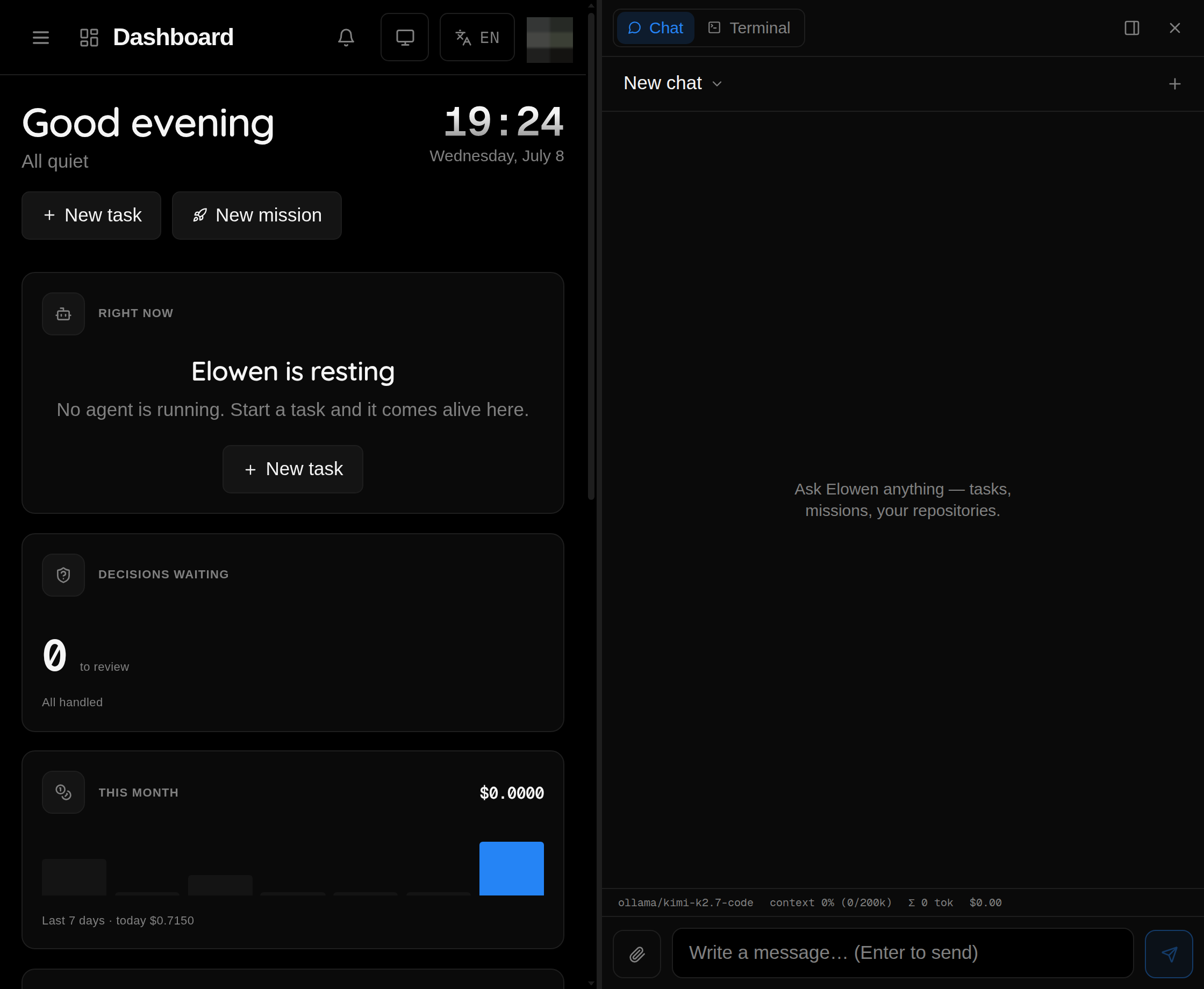 Talking to your Elowen agent in the web chat dock