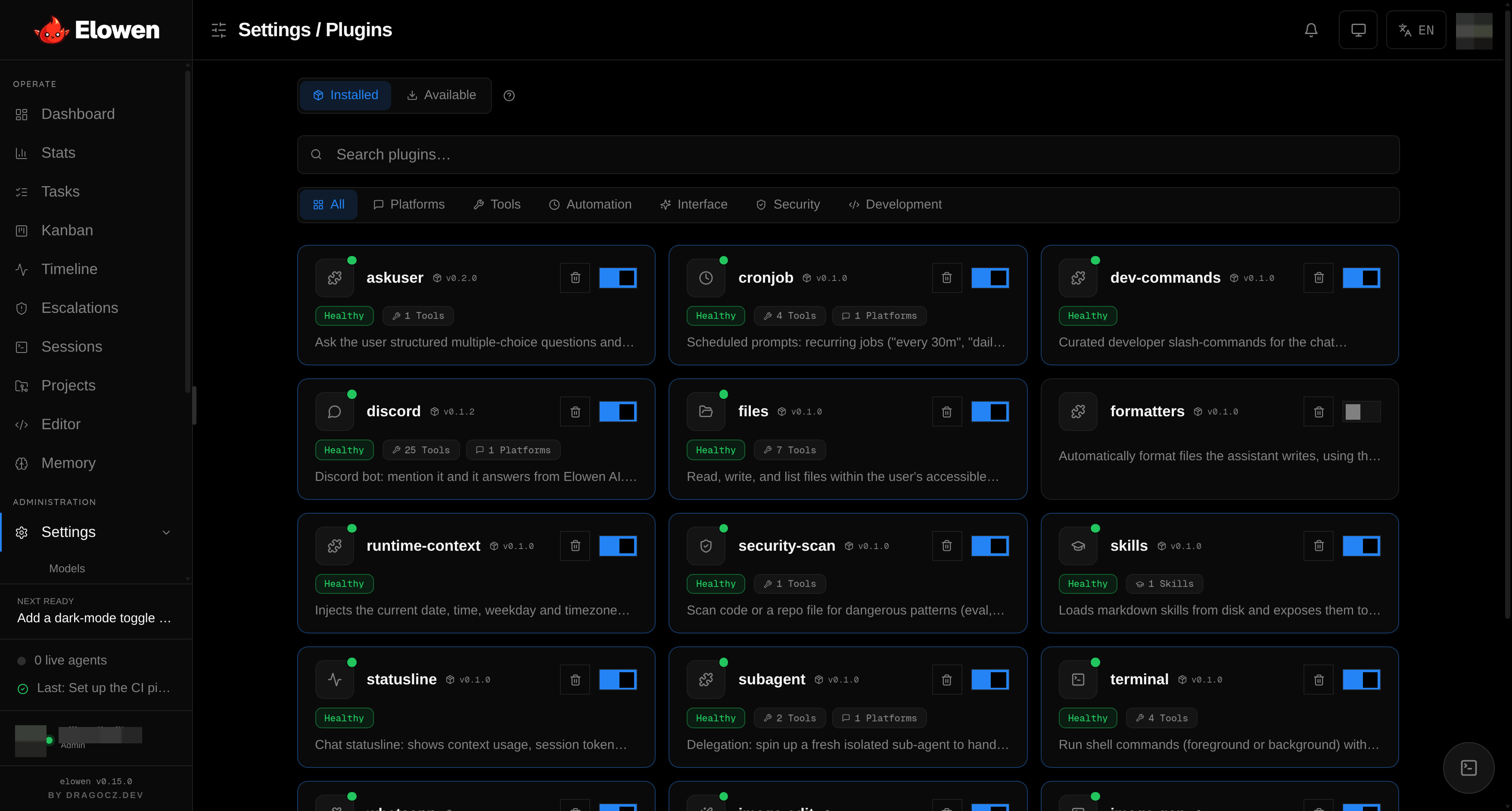 Installed plugins