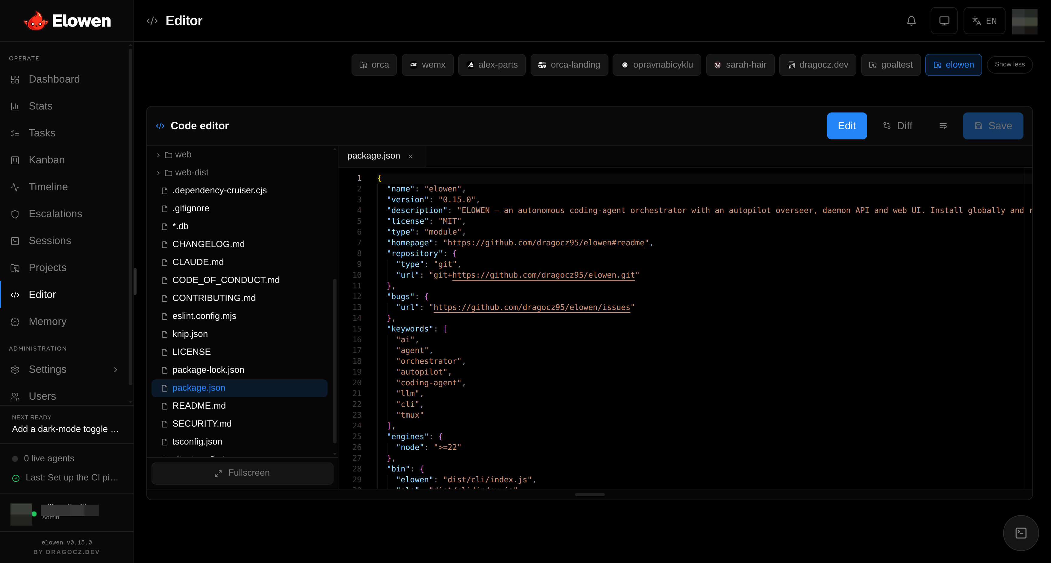 The project editor