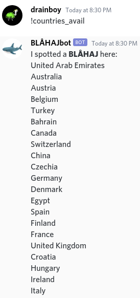Example of !countries_avail