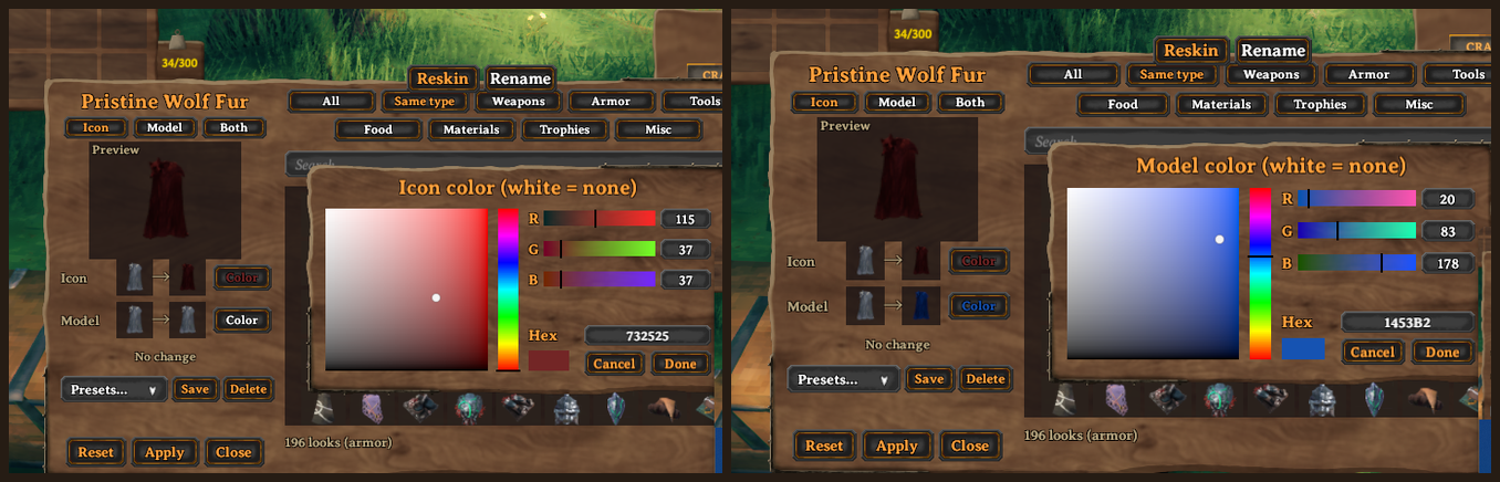 Icon color and model color pickers