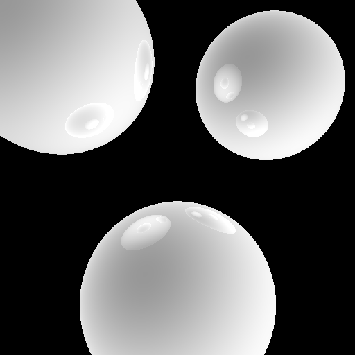 Rendered image of three balls, with reflection