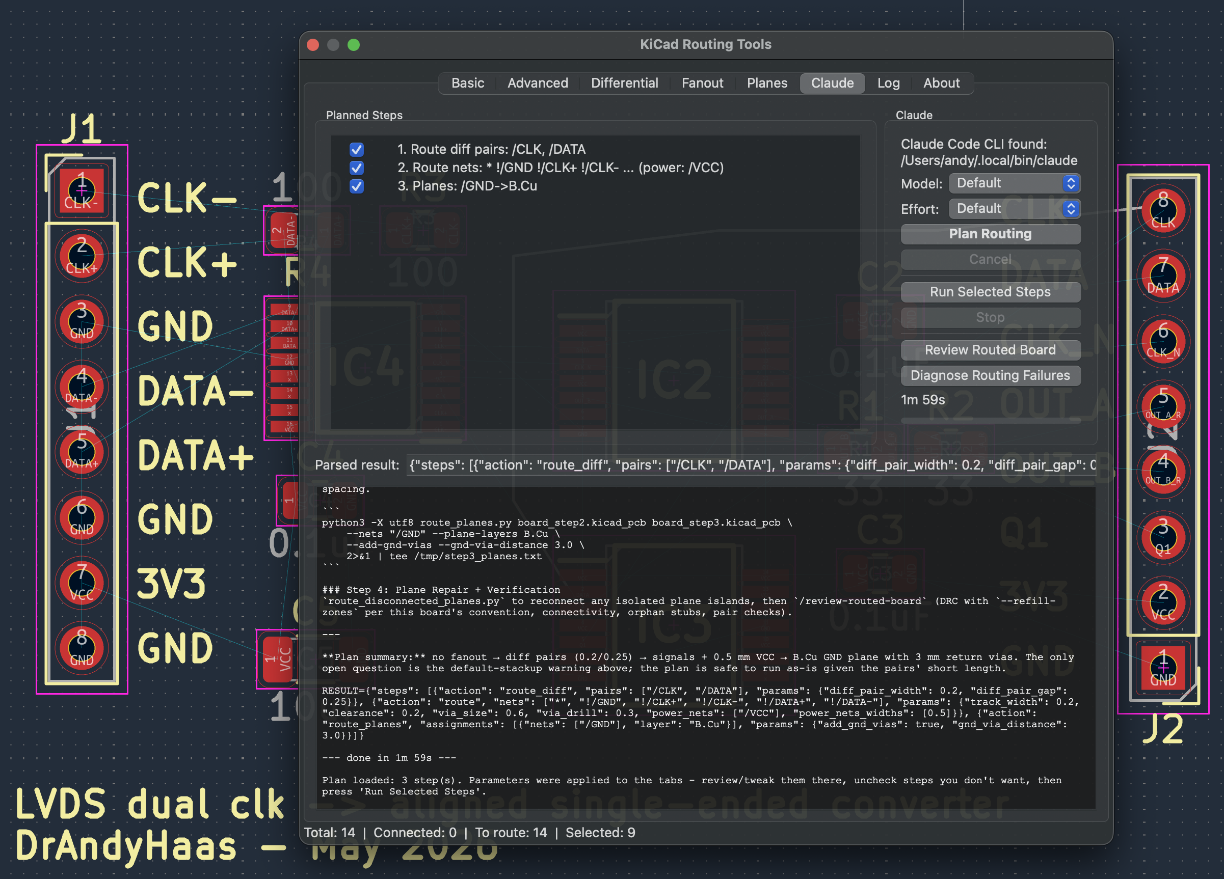 AI tab: planned steps, controls, and live transcript