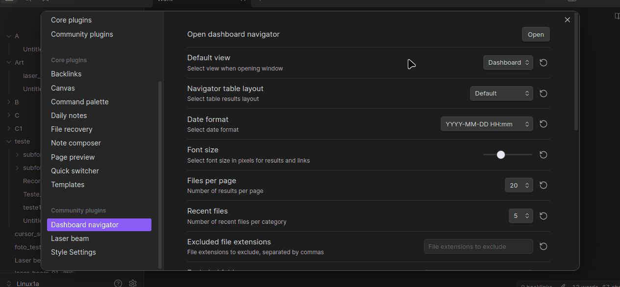 Dashboard navigator for Obsidian - colored files