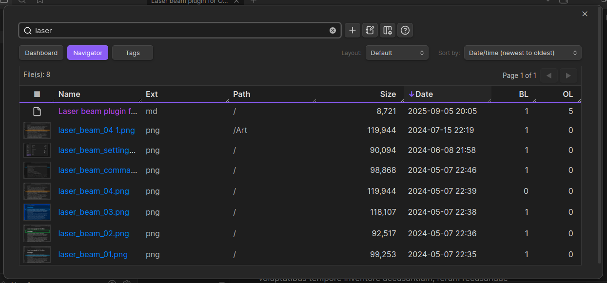 Dashboard navigator for Obsidian - search