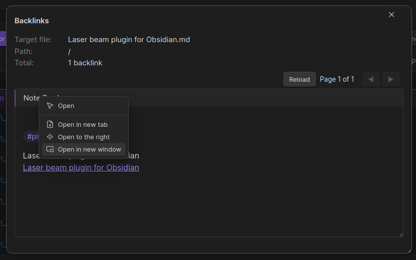 Dashboard navigator for Obsidian - backlinks modal