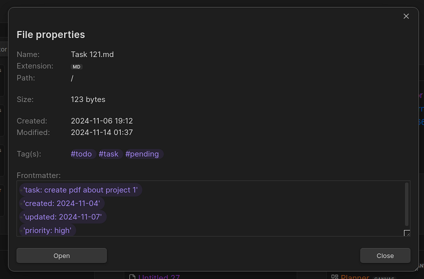 Dashboard navigator for Obsidian - file properties