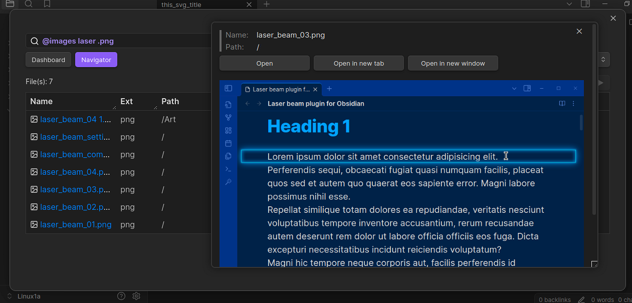 Dashboard navigator for Obsidian - context menu