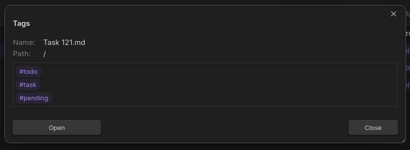 Dashboard navigator for Obsidian - tags modal
