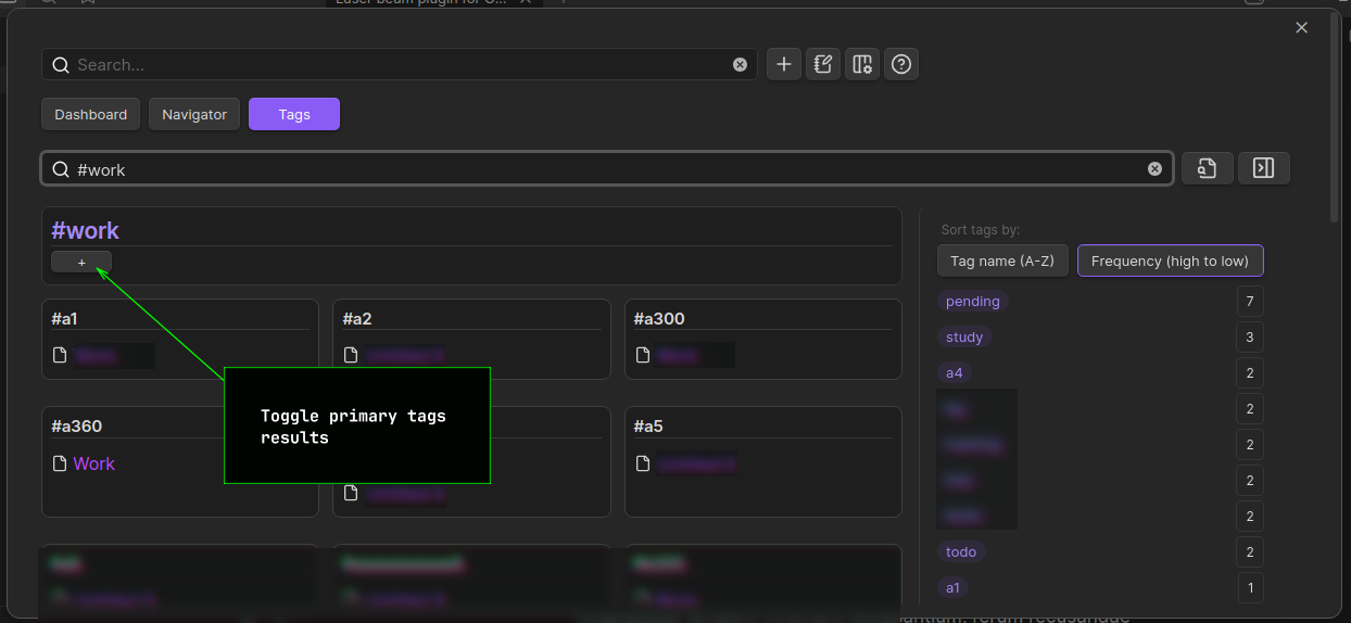 Dashboard navigator for Obsidian - Tags