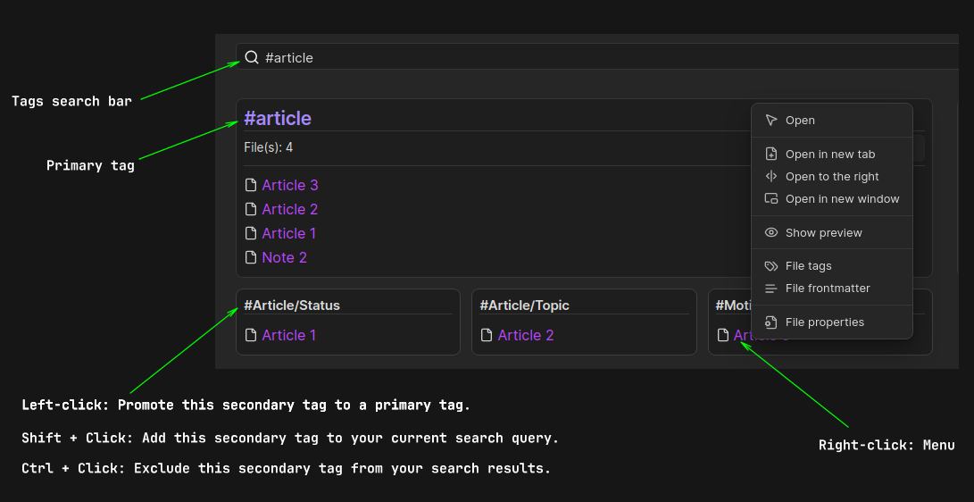 Dashboard navigator for Obsidian - Tags