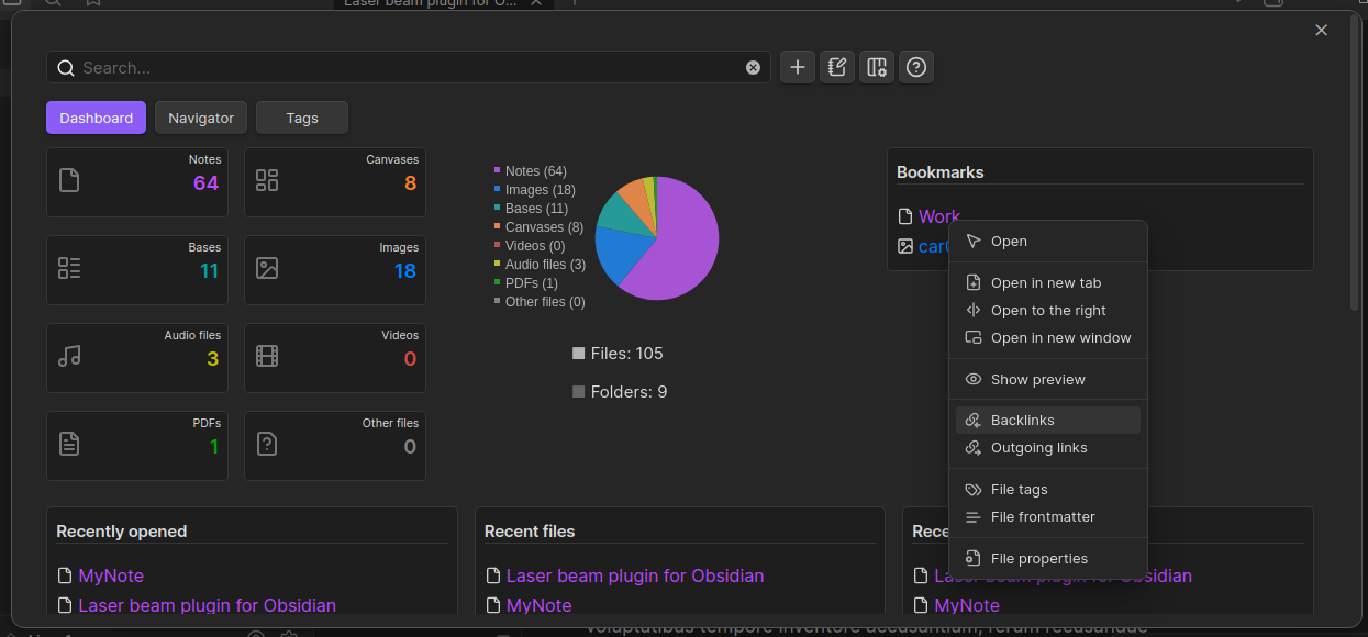 Dashboard navigator for Obsidian - search