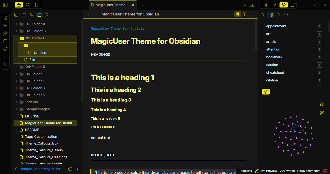 MagicUser theme for Obsidian - Accent preset