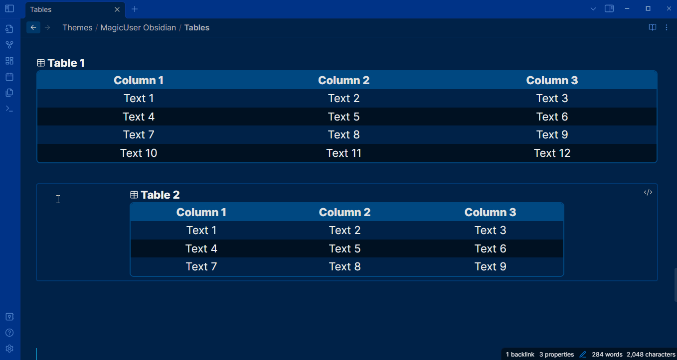 Table Callouts
