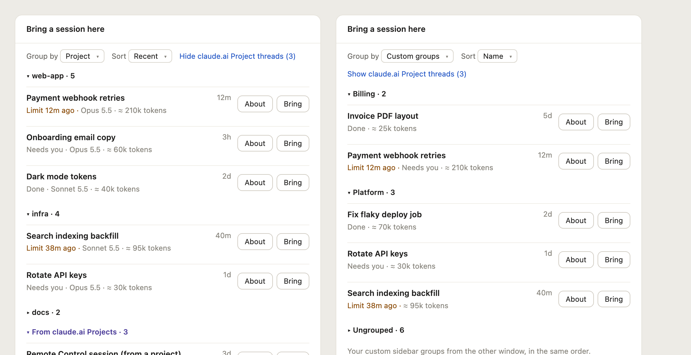 Grouping by project and by custom groups