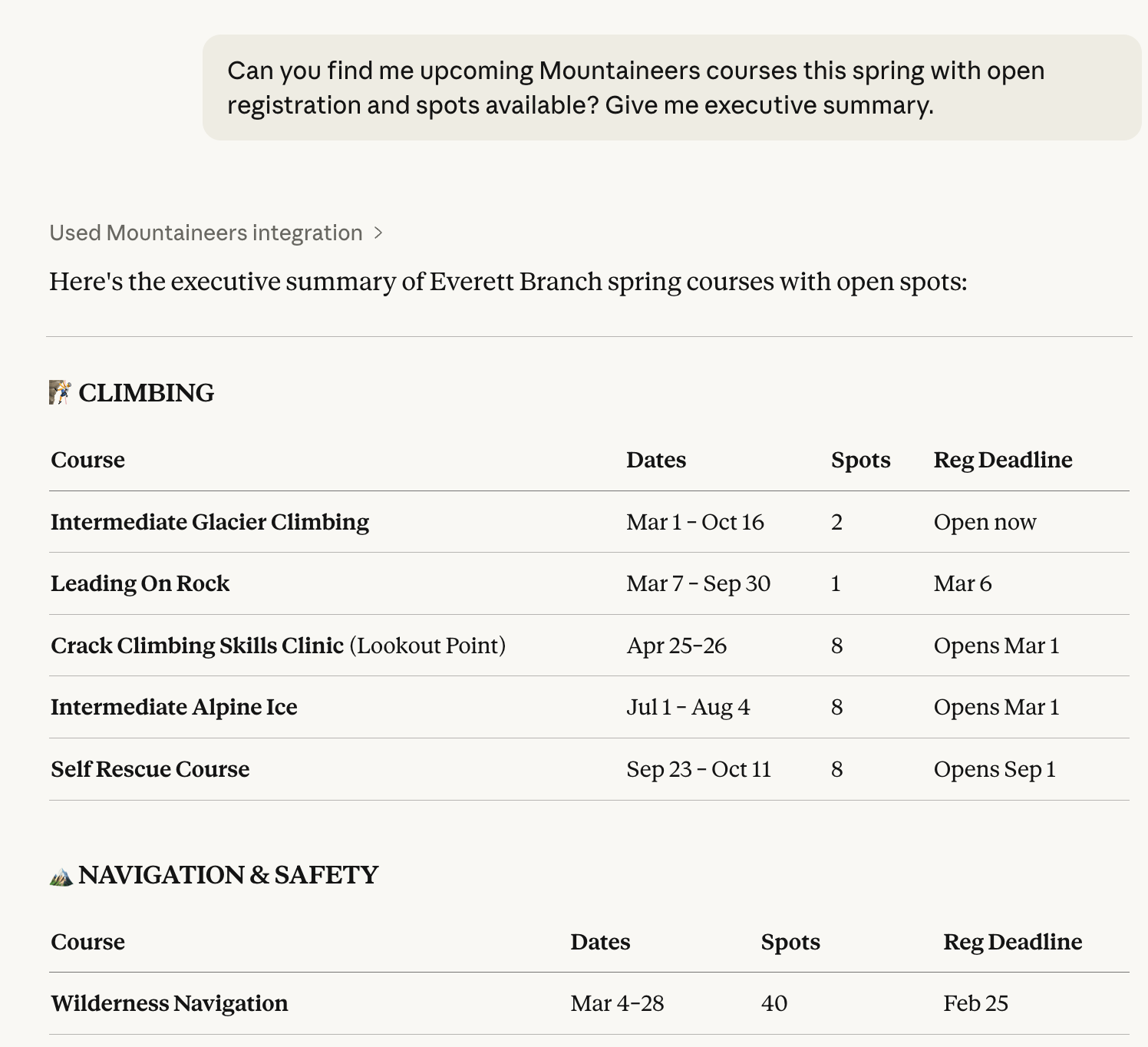 Course search in Claude Desktop