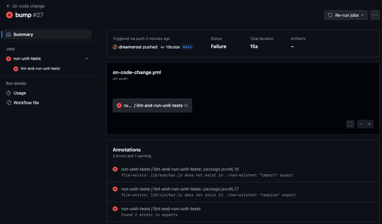 Example of error summary