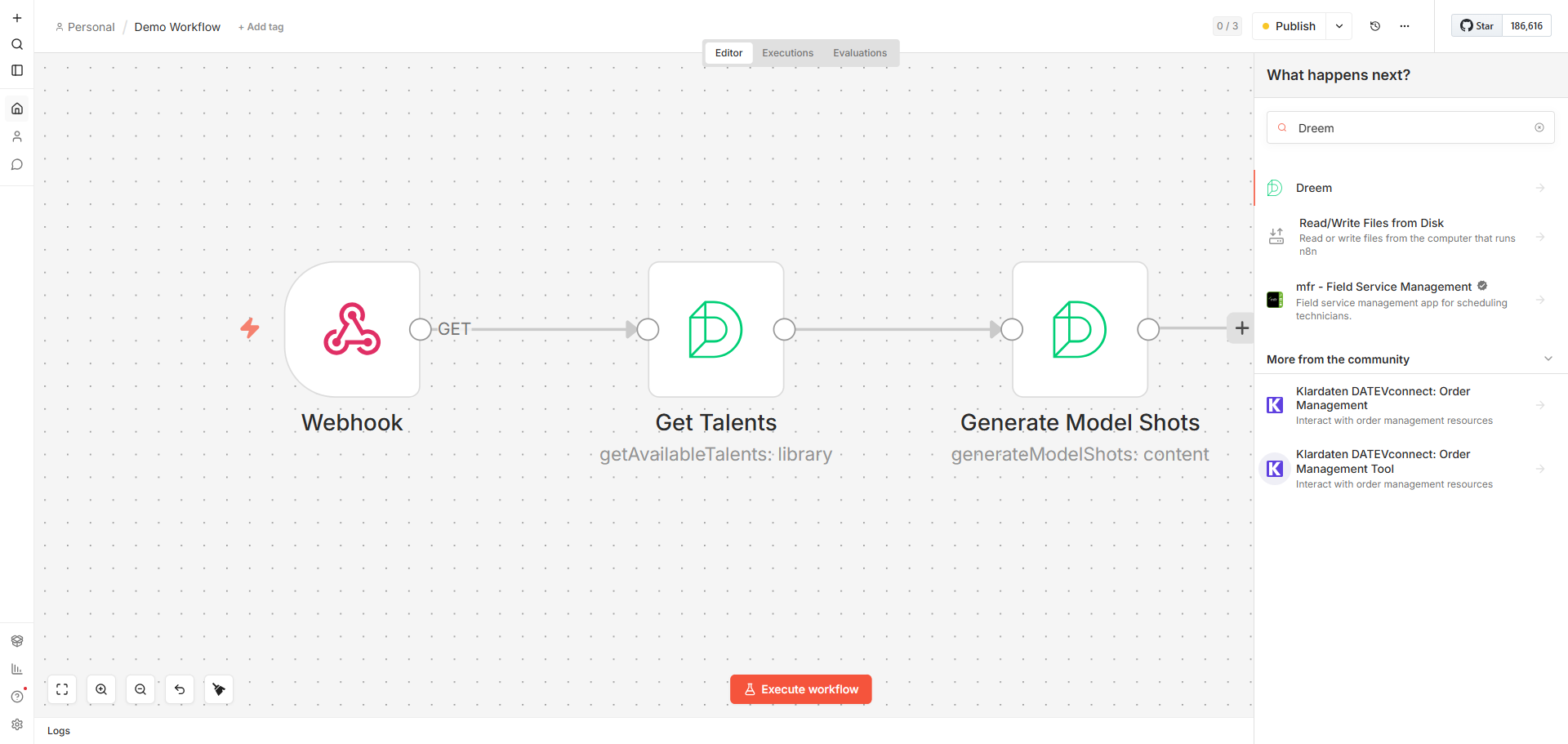 Dreem node in an n8n workflow