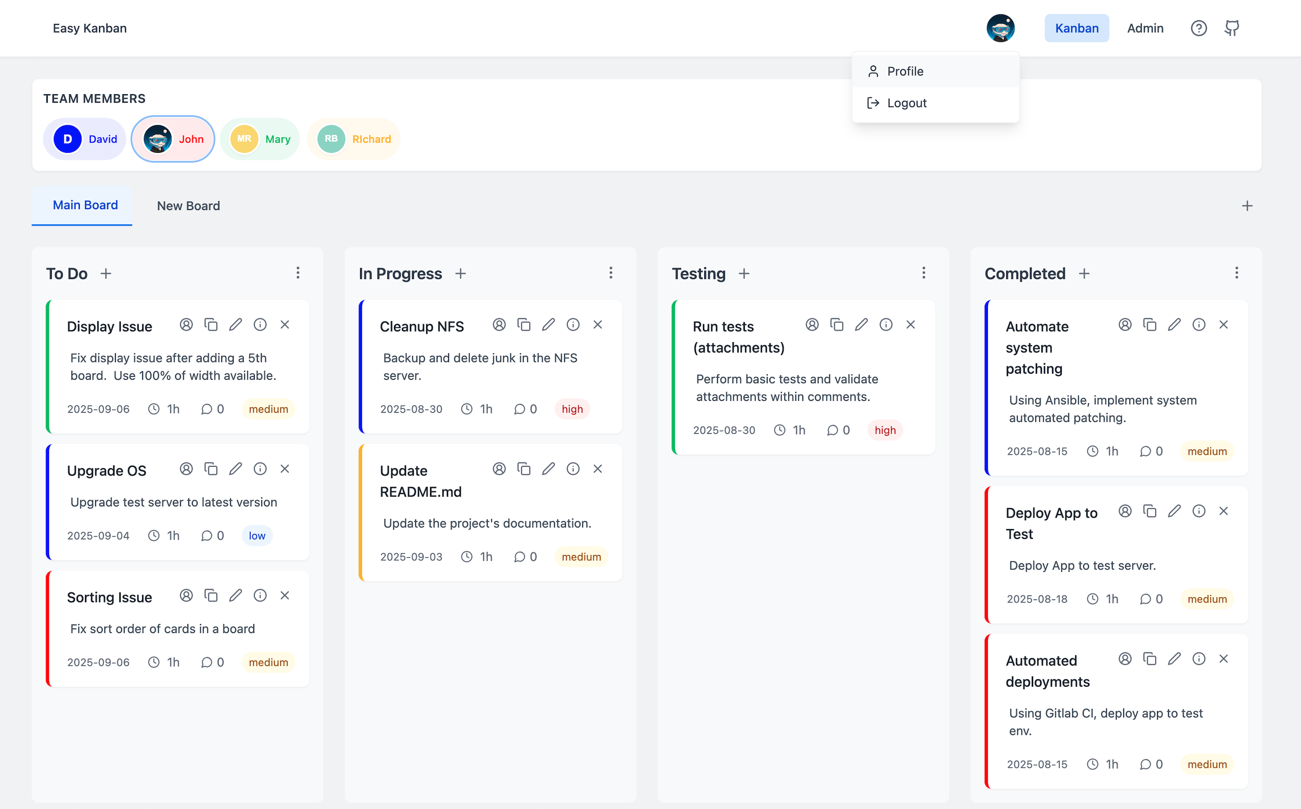Screenshot of easy-kanban