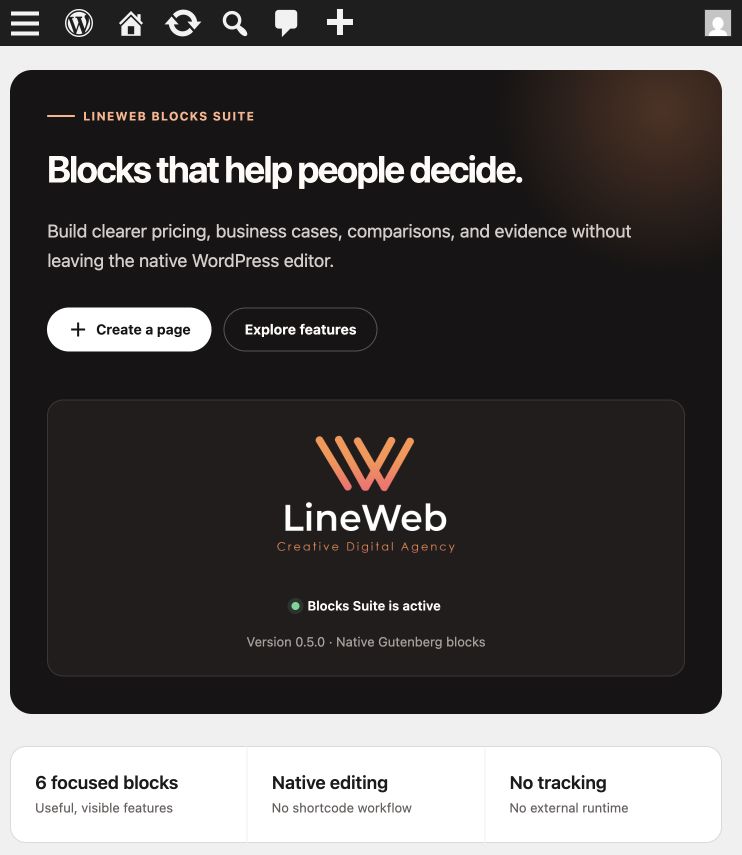 Lineweb Blocks Suite administration hub