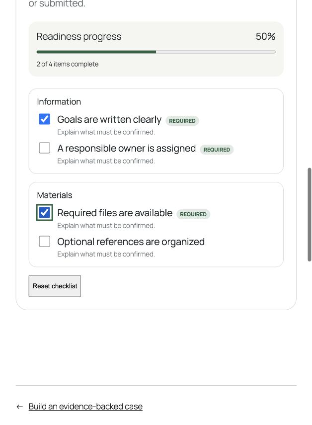 Lineweb Readiness Checklist showing fifty percent progress